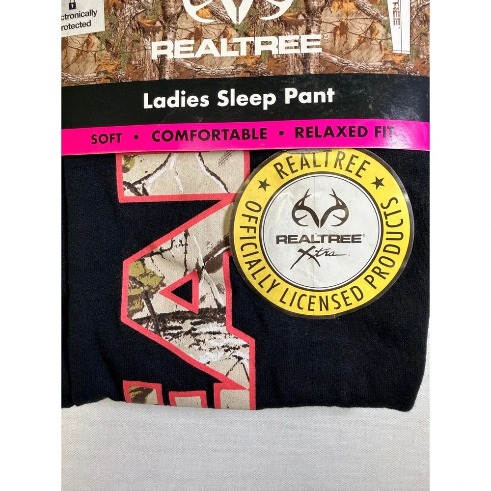 Realtree Xtra Camo Logo Sleep Pants Womens XL Black Pink Relaxed Fit Pajamas NEW